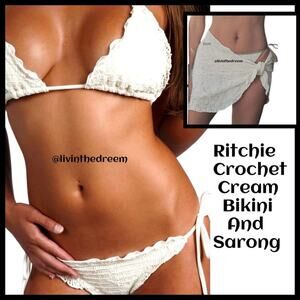 Ritchie Swimwear Crochet Cream Bikini & Sarong D Cup Top M Bottoms Set $299